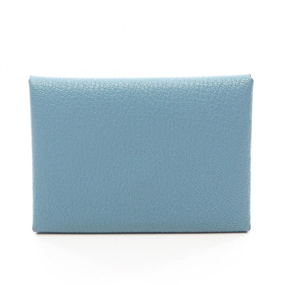Hermes Calvi Duo New Blue Jean Wallet - Coin Purse Chevre Leather Women's